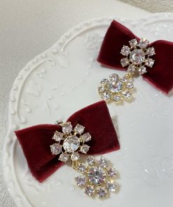 Vintage Baroque Exaggerated Earrings with Black Velvet Bow and Rhinestones - Statement Jewelry, Elegant Fashion Accessory