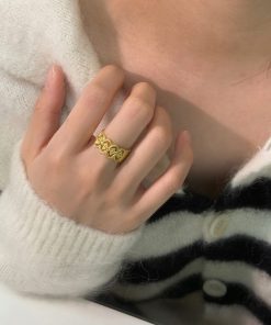 Vintage Baroque Hollow Lace Adjustable Open Ring for Women, Elegant Design, Non-Fading, Perfect for Y2K and Boho Styles