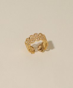 Vintage Baroque Hollow Lace Adjustable Open Ring for Women, Elegant Design, Non-Fading, Perfect for Y2K and Boho Styles