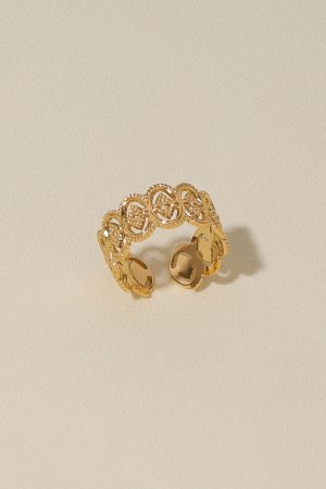 Vintage Baroque Hollow Lace Adjustable Open Ring for Women, Elegant Design, Non-Fading, Perfect for Y2K and Boho Styles
