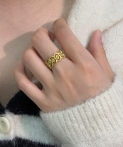 Vintage Baroque Hollow Lace Adjustable Open Ring for Women, Elegant Design, Non-Fading, Perfect for Y2K and Boho Styles