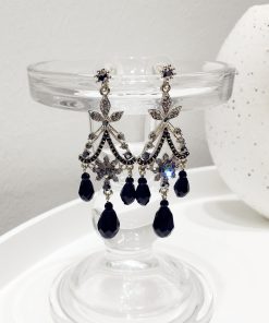 Vintage Baroque-Style Black Crystal Drop Earrings - Elegant Evening Accessories for a French Palace Look