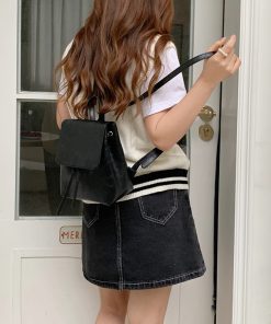 Vintage Black Backpack for Women - Compact Minimalist Shoulder Bag, Xiaohongshu Style, Versatile Literary Design for Summer 2025
