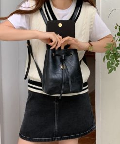 Vintage Black Backpack for Women - Compact Minimalist Shoulder Bag, Xiaohongshu Style, Versatile Literary Design for Summer 2025