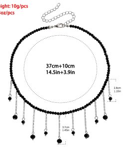 Vintage Black Beaded Tassel Crystal Pendant Necklace for Women - European and American Lolita High-End Jewelry Accessory