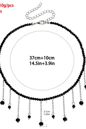 Vintage Black Beaded Tassel Crystal Pendant Necklace for Women - European and American Lolita High-End Jewelry Accessory