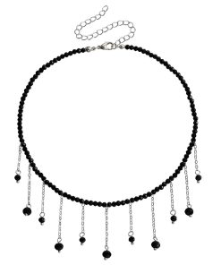 Vintage Black Beaded Tassel Crystal Pendant Necklace for Women - European and American Lolita High-End Jewelry Accessory