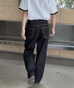 Vintage Black Loose Fit Jeans for Men, Washed Draped Straight Leg Wide-Leg Pants, Casual 90s Style Fashion