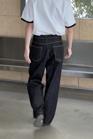 Vintage Black Loose Fit Jeans for Men, Washed Draped Straight Leg Wide-Leg Pants, Casual 90s Style Fashion