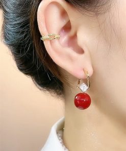 Vintage Black Pearl Ear Clips with Lucky Beads and Zirconia - Elegant Pure Silver Pin Earrings for Women