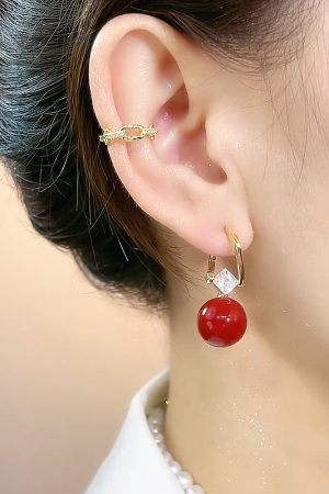 Vintage Black Pearl Ear Clips with Lucky Beads and Zirconia - Elegant Pure Silver Pin Earrings for Women