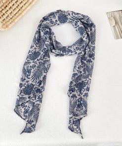 Vintage Blue and White Porcelain Print Long Silk Scarf - Light Luxury High-End Fashion Accessory for Women
