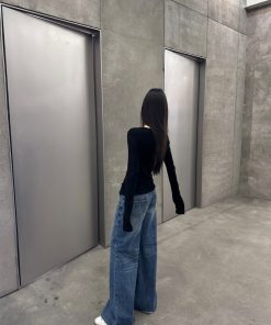 Vintage Blue Distressed Low-Rise Straight-Leg Jeans for Autumn Winter - Versatile Loose-Fit Floor-Length Pants