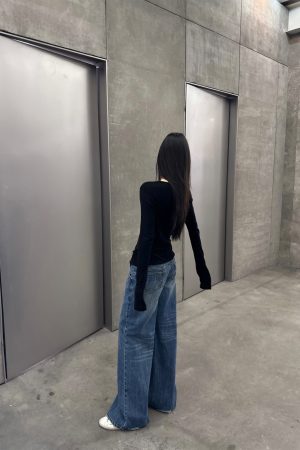 Vintage Blue Distressed Low-Rise Straight-Leg Jeans for Autumn Winter - Versatile Loose-Fit Floor-Length Pants