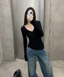 Vintage Blue Distressed Low-Rise Straight-Leg Jeans for Autumn Winter - Versatile Loose-Fit Floor-Length Pants