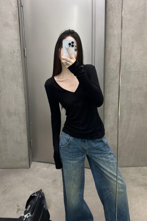 Vintage Blue Distressed Low-Rise Straight-Leg Jeans for Autumn Winter - Versatile Loose-Fit Floor-Length Pants
