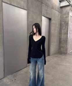 Vintage Blue Distressed Low-Rise Straight-Leg Jeans for Autumn Winter - Versatile Loose-Fit Floor-Length Pants