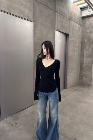 Vintage Blue Distressed Low-Rise Straight-Leg Jeans for Autumn Winter - Versatile Loose-Fit Floor-Length Pants