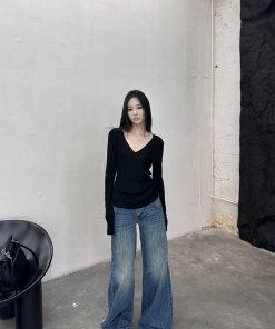 Vintage Blue Distressed Low-Rise Straight-Leg Jeans for Autumn Winter - Versatile Loose-Fit Floor-Length Pants
