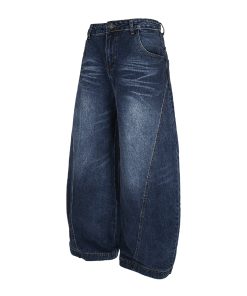 Vintage Blue Summer Whisker American Straight Loose Wide-Leg Long Jeans for Women - 90s Inspired Denim Fashion