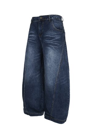 Vintage Blue Summer Whisker American Straight Loose Wide-Leg Long Jeans for Women - 90s Inspired Denim Fashion