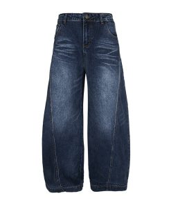 Vintage Blue Summer Whisker American Straight Loose Wide-Leg Long Jeans for Women - 90s Inspired Denim Fashion