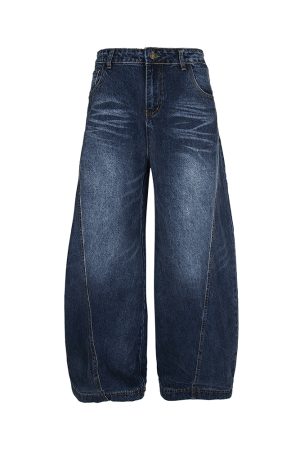 Vintage Blue Summer Whisker American Straight Loose Wide-Leg Long Jeans for Women - 90s Inspired Denim Fashion