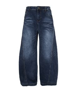 Vintage Blue Summer Whisker American Straight Loose Wide-Leg Long Jeans for Women - 90s Inspired Denim Fashion