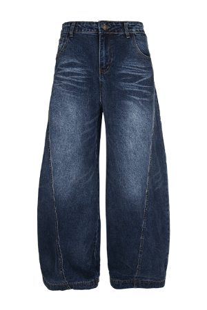 Vintage Blue Summer Whisker American Straight Loose Wide-Leg Long Jeans for Women - 90s Inspired Denim Fashion