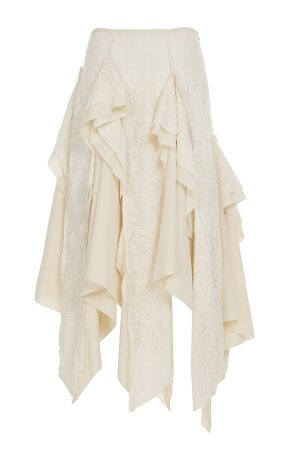 Vintage Bohemian Off-White Lace Irregular Midi Skirt | Unique Patchwork Design for Y2K and Retro Fashion