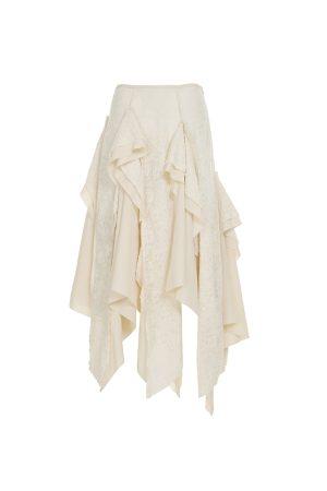 Vintage Bohemian Off-White Lace Irregular Midi Skirt | Unique Patchwork Design for Y2K and Retro Fashion