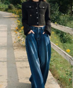 Vintage Boucle Wool Short Coat for Women - Heavy Chanel-Style Jacket - Timeless 90s Fashion Classic