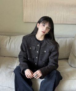 Vintage Boucle Wool Short Coat for Women - Heavy Chanel-Style Jacket - Timeless 90s Fashion Classic