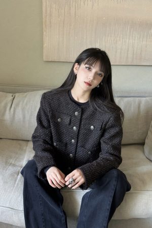 Vintage Boucle Wool Short Coat for Women - Heavy Chanel-Style Jacket - Timeless 90s Fashion Classic
