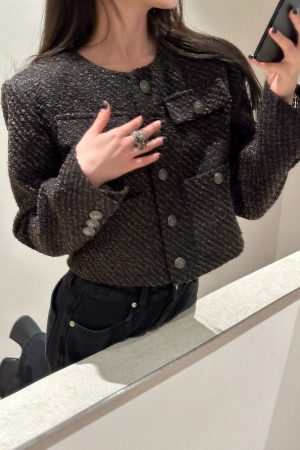 Vintage Boucle Wool Short Coat for Women - Heavy Chanel-Style Jacket - Timeless 90s Fashion Classic