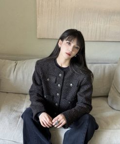 Vintage Boucle Wool Short Coat for Women - Heavy Chanel-Style Jacket - Timeless 90s Fashion Classic