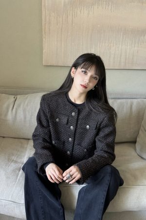 Vintage Boucle Wool Short Coat for Women - Heavy Chanel-Style Jacket - Timeless 90s Fashion Classic