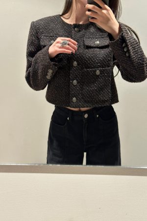 Vintage Boucle Wool Short Coat for Women - Heavy Chanel-Style Jacket - Timeless 90s Fashion Classic
