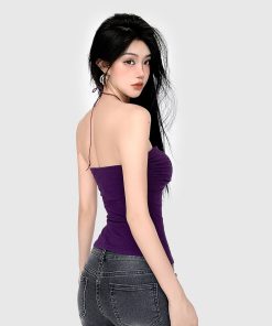 Vintage Brown Beaded Neckline Strapless Tank Top - 2025 Summer Simple Versatile Waist-Defining Backless Style