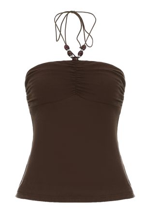 Vintage Brown Beaded Neckline Strapless Tank Top - 2025 Summer Simple Versatile Waist-Defining Backless Style