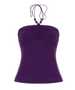 Vintage Brown Beaded Neckline Strapless Tank Top - 2025 Summer Simple Versatile Waist-Defining Backless Style