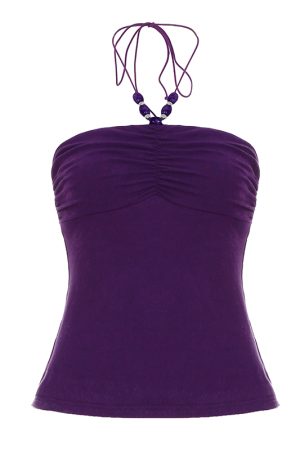 Vintage Brown Beaded Neckline Strapless Tank Top - 2025 Summer Simple Versatile Waist-Defining Backless Style