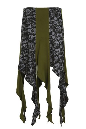 Vintage Brown Floral Print Ruffled Midi Skirt with Irregular Patchwork - Summer Retro 90s Style Fashion