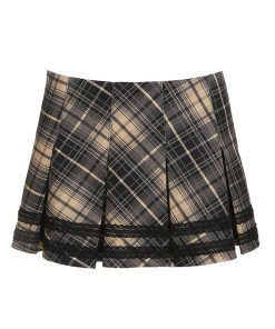 Vintage Brown Plaid Fake Two-Piece Lace Camisole Sexy Low-Cut Sleeveless Halter Top - Y2K Inspired Fashion Statement