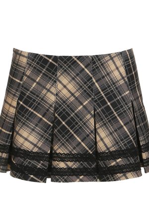 Vintage Brown Plaid Fake Two-Piece Lace Camisole Sexy Low-Cut Sleeveless Halter Top - Y2K Inspired Fashion Statement