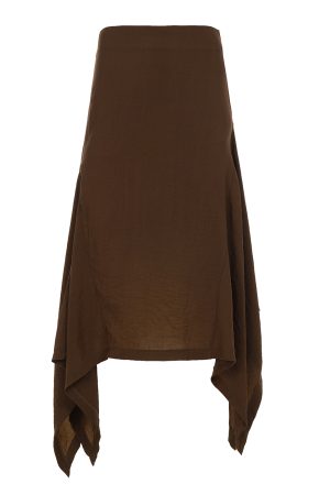 Vintage Brown Zipper Irregular A-Line Midi Skirt - 2025 Summer Simple Versatile Slimming Pleated Long Skirt for Y2K Fashion