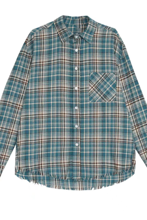 Vintage Brushed Plaid Long Sleeve Shirt Jacket for Men and Women - Loose Casual Frayed Checkered Style for Spring and Autumn Fashion