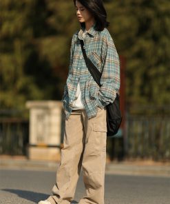 Vintage Brushed Plaid Long Sleeve Shirt Jacket for Men and Women - Loose Casual Frayed Checkered Style for Spring and Autumn Fashion