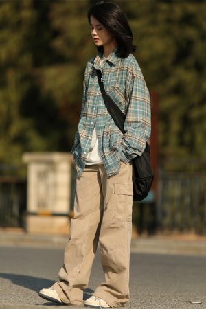Vintage Brushed Plaid Long Sleeve Shirt Jacket for Men and Women - Loose Casual Frayed Checkered Style for Spring and Autumn Fashion