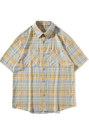 Vintage Brushed Plaid Short-Sleeve Shirt for Men & Women, Loose Casual Half-Sleeve Top, Versatile Couple's Shirt, Trendy Fashion